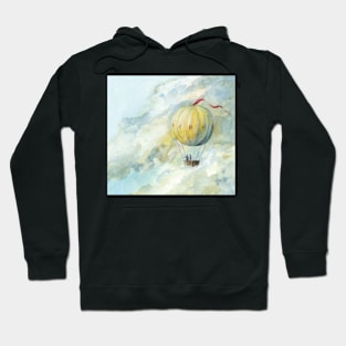 Balloon in the clouds - watercolor painting Hoodie